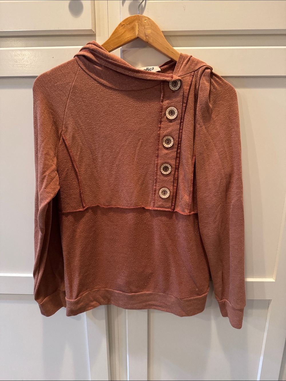 Button-Accent Cowl Neck Sweater in Dusty Rose